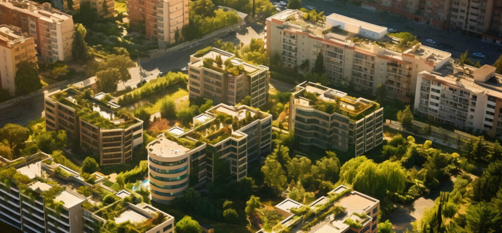 Edificios rodeados de naturaleza que conviven en armonía